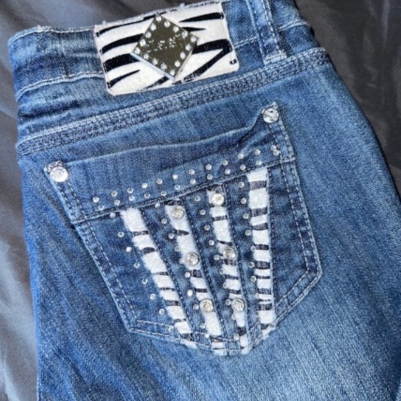 Clash Jeans Women's Size 11 Zebra Pockets Blue Denim Pants Low Rise Straight Leg - Picture 2 of 6